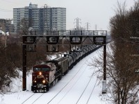 Venerable AC440CW CP 9814 is leading loaded ethanol train CP 650, which has just changed crews and is now heading south towards the U.S.