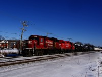 CP F95 is heading west with CP 3100, CP 4515 and 17 cars. CP 3100 is one of CP's few GP38-2's to wear a beaver paint scheme. 