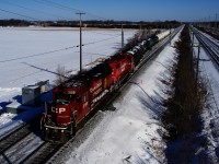 CP F95 has CP 3100 and CP 4515 for power as it crosses over. It is heading to Dorion to run around its train and then head back east.