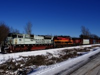 CP 251 has CP 7022, KCS 4820 and CP 8107 for power as it sits parked and crewless just west of Farnham. In a couple of hours a fresh crew will get on to bring it to Montreal.