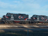 CCGX 4023 and 4024 (exCP 8212 and 8210) are seen at Cando's new Sturgeon Terminal. The new terminal has a 1900 railcar capacity, so these geeps will likely keep busy.   