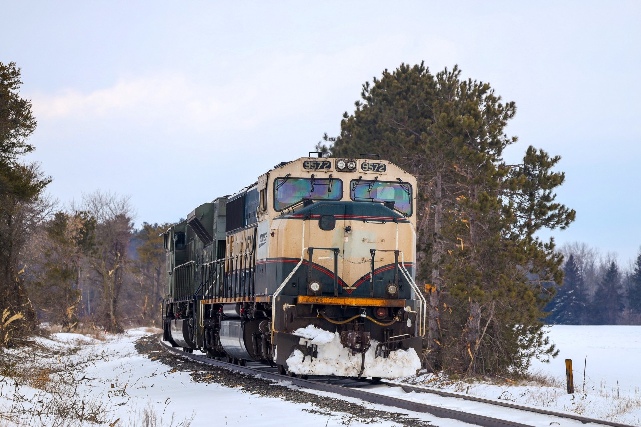 2022.01.19 CP 7020 leading CP 2T49-19 light power, BNSF 9572 trailing, departing North Yard Switch Spence towards to Honda Spur to wye the power.