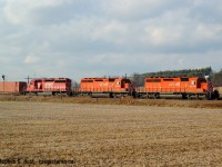 Back when Wolverton was just a siding.. and Before the DM&E Era on CP (began in 2007) most SD40-2's that weren't CP painted were from leasing companies, except if you got really lucky and got a SOO SD40-2 (Or stl&h). I didn't get many, but here's a trio of SD40-2's on an intermodal with a SOO SD trailing in late 2015 on my way home from a fritful morning at Paris that just did not let up. At Paris, we got NS 327 with a <a href=http://www.railpictures.ca/?attachment_id=9013 target=_blank>Warbonnet</a> leading (rare then and still rare today), along with another Warbonnet and repainted ATSF leader mid train on the next two CN freights (Most trains had something foreign this day!). Then <a href=http://www.railpictures.ca/?attachment_id=9014 target=_blank> this one of a kind consist with a DWP Straight SD40 rolled through in great light</a> which was good enough for me to just go home.. but i'd be stopped by the train pictured above at Wolverton. Rats. Those were golden days as the GE takeover had only just begun so only about 1 in 4 trains had a GE leader.