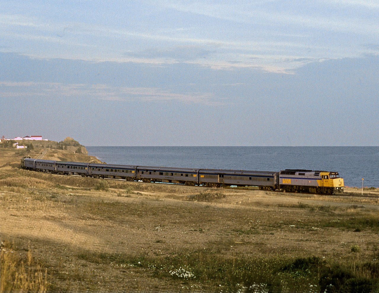 Westbound "Chaleur" hugs the shore of the Baie D'Chaleur on the Gaspes' south shore