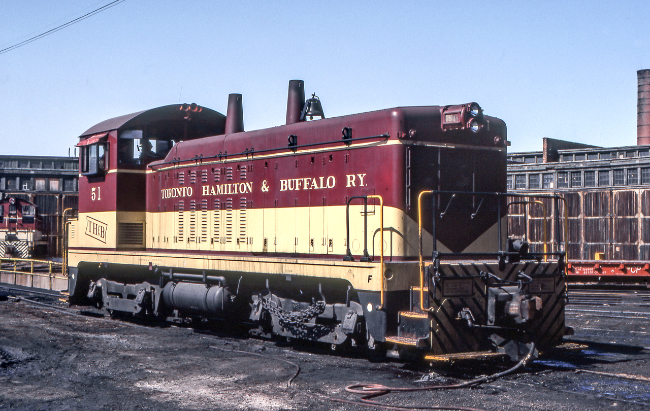 TH&B 51 is in the engine facility in Hamilton, Ontario on March 26, 1984.
