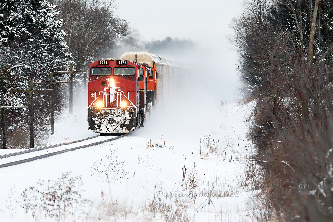 A fast train, and light snow. Isn't this what we all hope for when we go out in winter? This unexpected Friday 147 made my week. BNSF's 4634, 8342 trail making it a true apples and oranges consist.