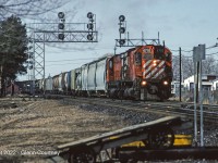 Something I wouldn't bother trying today is chasing a train from Guelph Junction to Streetsville, but back in 1992 it was possible and with an MLW M-636 on the point of this CP eastbound it was worth the effort. 