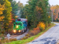 NBSR 917 creeps out from the woods at Moors Mills, heading south to St Stephen, New Brunswick.