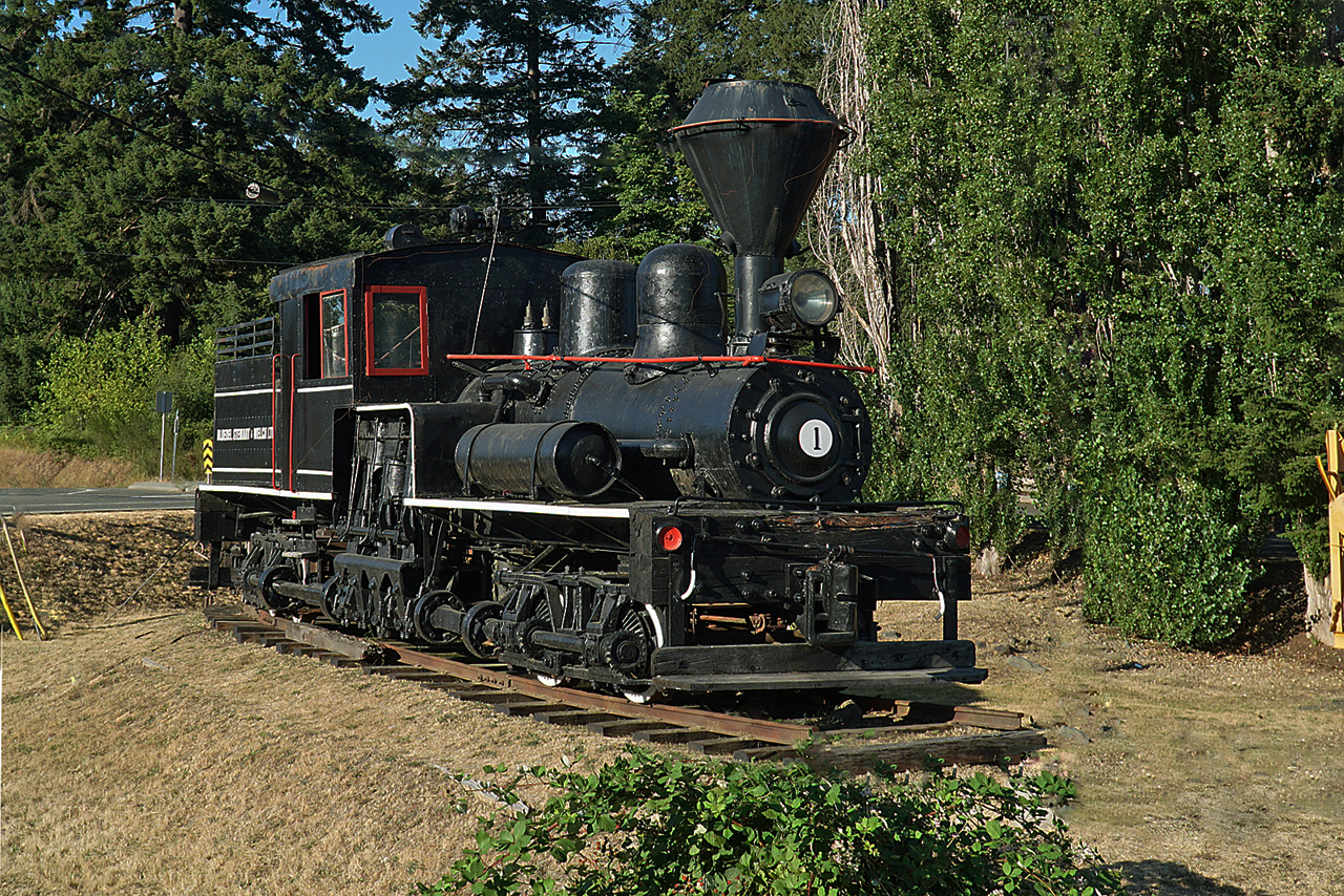 Built by Lima in 1911  for Bloedel Stuart and Welch Class "B" 40 ton 2-truck Shay #1 sits at the entrance of the BC Forestry Discovery Centre