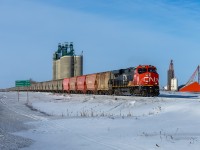 Vancouver to Allan, Saskatchewan Potash empties B 75851 29 was detoured over the Prairie North Line between Edmonton and Saskatoon due to congestion on the mainline.