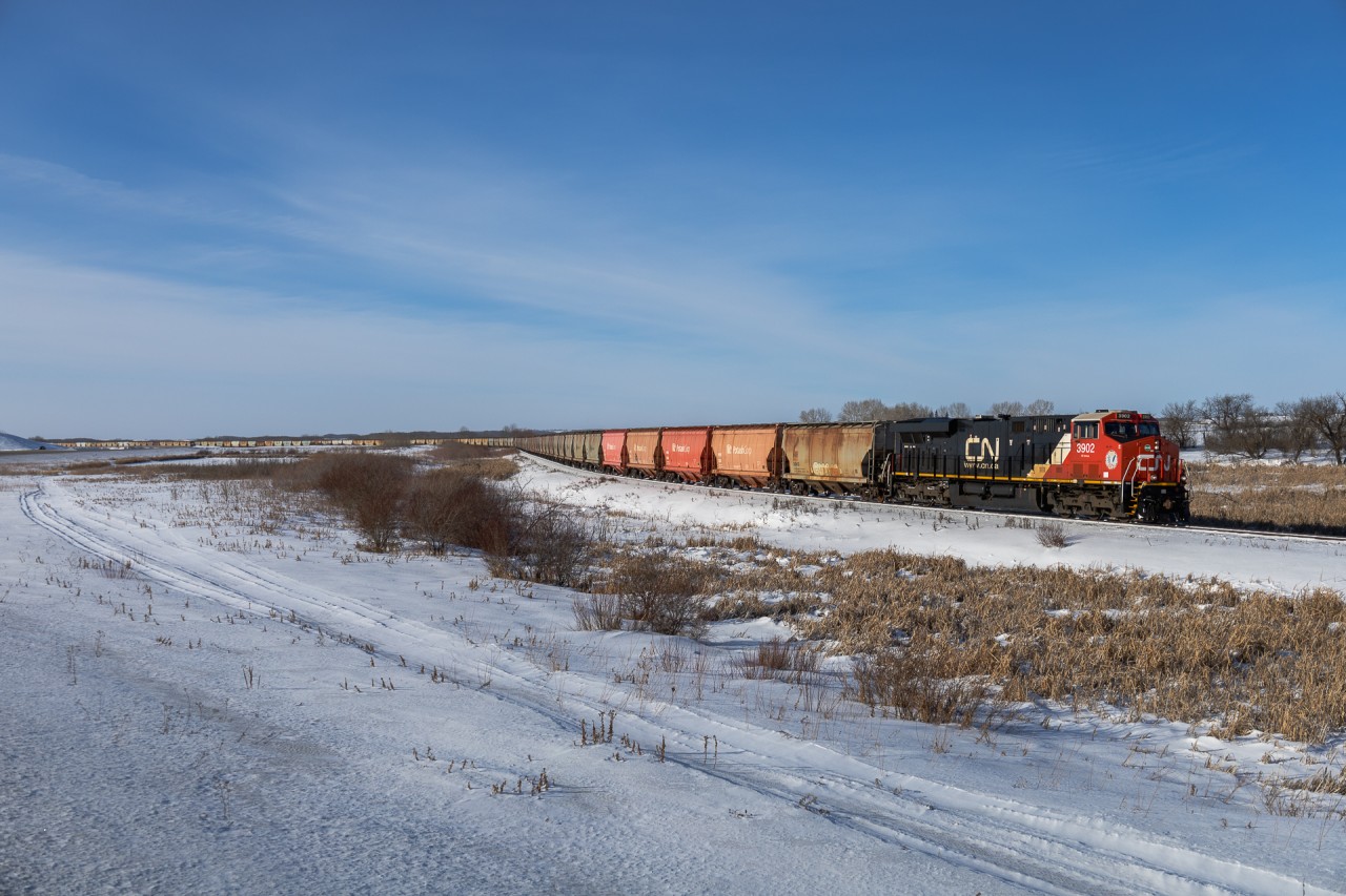 Detouring across the Prairie North Line, B 75841 30 trundles across the Prairies just outside of Mannville, Alberta