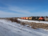Detouring across the Prairie North Line, B 75841 30 trundles across the Prairies just outside of Mannville, Alberta