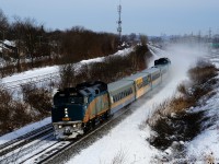 VIA 35 rounds a curve in Beaconsfield on a cold afternoon with an F40 at each end.