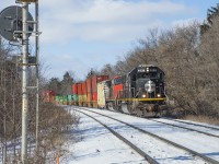 CN 148 heads eastbound at Hardy with SD70 IC 1038 leading the way.