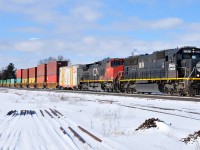 IC 1038 - CN 2355 lead Z14891 25 through Brantford with 113 cars. Who needs CN 3008 when we've got this?! :)