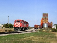 After having spotted grain empties to Esterhazy light engines return to Neudorf. In the morning the train will lift loads on the Bulyea Sub. on its return to Regina. The Neudorf Sub. was one of the CP's last boxcar lines and was abandoned within a couple years of this photo