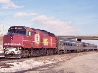 One of my favourite VIA wraps was the CBC 50 years F40. I was lucky enough to go to London with a railfan friend years ago to visit the special CBC train that travelled across Canada powered by this F40. Here it is seen powering train 73 as it rolls through Aldershot.
