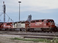 Moose Jaw back in the early 2000’s was a very interesting terminal on CP. The engine house  was very busy and there was a lot of variety in the yard. Everything from run of the mill GE’s and SD40’s to SD90’s and GP 9’s. I always took a liking to the group of bulky former QNS&L SD40’s with their oversized fuel tanks. Unfortunately this is the only one I ever got a shot of before they were retired. Interestingly several would end up on the DME and later return to CP after the DME was absorbed. Unfortunately by then the oversized fuel tanks had been replaced. In this consist 5413 is joined by SOO SD40-2 6610. Another interesting group of units, many later in their careers had dynamic brakes installed. Some all
So we’re retuned by CP to their leasing company only to be once again snapped up by CP. By that time they still wore SOO colours, but CP reporting marks. Years later some were sold off while others were placed into hump service across the system. The last unit, SOO 6050, today wears CP paint and a new number 6250.