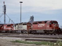 Moose Jaw back in the early 2000’s was a very interesting terminal on CP. The engine house  was very busy and there was a lot of variety in the yard. Everything from run of the mill GE’s and SD40’s to SD90’s and GP 9’s. I always took a liking to the group of bulky former QNS&L SD40’s with their oversized fuel tanks. Unfortunately this is the only one I ever got a shot of before they were retired. Interestingly several would end up on the DME and later return to CP after the DME was absorbed. Unfortunately by then the oversized fuel tanks had been replaced. In this consist 5413 is joined by SOO SD40-2 6610. Another interesting group of units, many later in their careers had dynamic brakes installed. Some all
So we’re retuned by CP to their leasing company only to be once again snapped up by CP. By that time they still wore SOO colours, but CP reporting marks. Years later some were sold off while others were placed into hump service across the system. The last unit, SOO 6050, today wears CP paint and a new number 6250.
