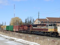 I can’t miss a chance to photograph my 1:1 Scale version of my Athearn model, LOL! It seems 234 can be quite unpredictable these days as I expected it to go through in the dark last night. Here it is with 7010 in the lead rolling through Streetsville just after noon. The green boxcars trailing should be rebuilt old Quebec Central ones that were picked up years ago second hand. 