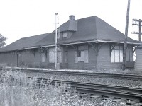 Another station, long gone.   The CP structure at Bolton was a popular place for rail photographers over its' day.  It was built in 1906, with passenger service ending in 1979 after the formation of VIA. The building remained as a train order office until 1986, when it was closed and boarded up, as seen in this image. The station fell steadily into disrepair, and as a result was demolished in 1990.
Image shot with Speed Graphic using 4x5 inch b/w neg, at 125 f4.7 as it was another overcast dull day.
