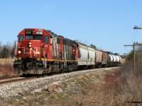 CN L568 with 4730 and 9547 passes Mile 72 in Baden, Ontario as they head westbound to Stratford on the Guelph Subdivision. 