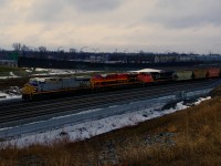 CN B730 has quite a lashup as it prepares to stop at Turcot Ouest to change crews and get a fuel reading of its two DPUs. Up front CN 3978, KCS 5023 & CN 2522 are arranged elephant style on the last day of winter.