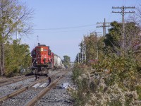 CN 540 has returned to Kitchener after working in Guelph and is seen shoving clear of the main into the yard.
