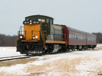 There is no better or fitting way for a retired former CN GMD1 to spend the next chapter of its life than on a former CN line. Here WCR 1012, former CN 1437 nee-CN 1012, is viewed during its inaugural run after repainting on a promotional excursion at Mile 9.87 of the Waterloo Spur at Scotch Line Road.