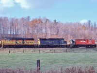 <br>
<br>
   Oh so CP ...
<br>
<br>
   An EMD – MLW power mix
<br>
<br>
   Two 1963 built EMD's: Chessie GP30 #3022 and C&O #3004 aid MLW 1957 built RS-18 #8740 (the future #1804) on an eastbound, 
<br>
<br>
   CP Rail #52 near Wolverton (?), November 3, 1979 Kodachrome by S.Danko
<br>
<br>
    Perhaps someone in the know may confirm the location?
<br>
<br>
   Chessie lived a scant 14 years: 1972 to 1986, disappearing into the CSX conglomerate – although we did get our fill of Chessie on CP throughout the eighties.
<br>
<br>
   More Chessie: 
<br>
<br>
     <a href="http://www.railpictures.ca/?attachment_id=  44023 ">  ready for duty </a>
<br>
<br>
