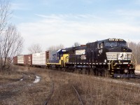 CN / NS 445 was always a nice catch back in the day especially considering the distance it has to travel between Fort Erie and Niagara Falls. CN back then and still today has no direct access to NS in Buffalo NY, so with that said NS still has to interchange with CN in Ontario, although they barely cross the border into Canada other the a mile into Fort Erie. This day the power was interesting as it was two freshly painted units. A NS Dash-9 and a CSX former Conrail GP15. It was odd seeing the CSX unit with the NS, and I wondered how this consist came to be. 