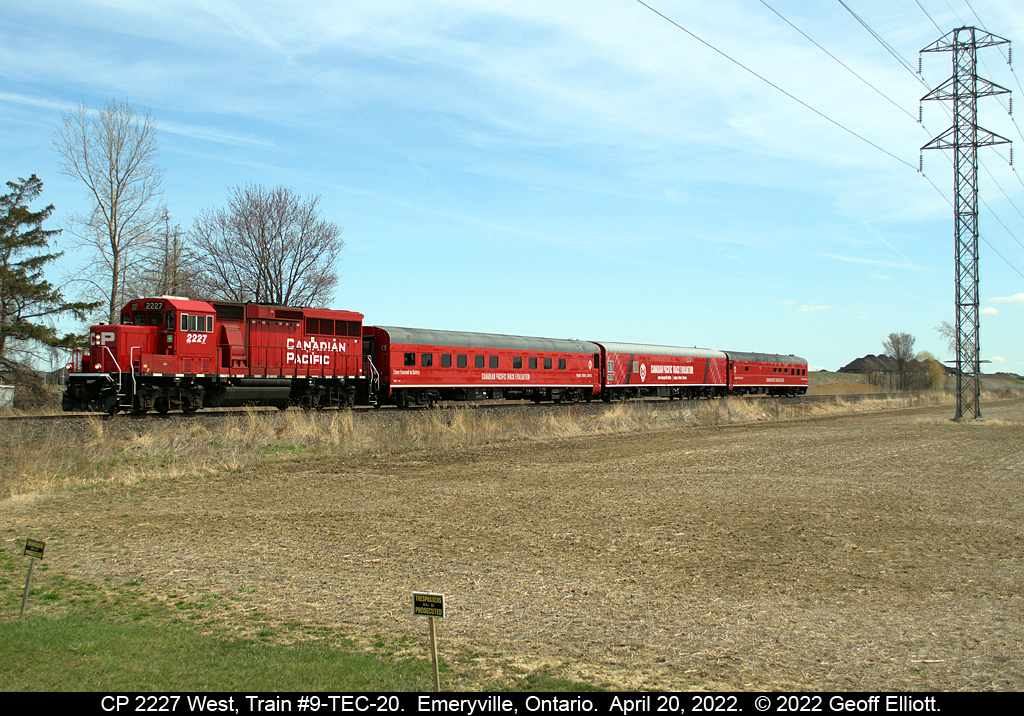 Seeing 'RED'......  CP 2227 leads a beautiful train 9-TEC-20 westward on the CP Windsor Subdivision as it performs testing on it's way to Windsor and passes through Emeryville, Ontario.