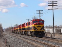 2022.04.02 CP 8114 leading CP H23-02 light power, CP 8629 and 6 ex-KCS SD70Mac PRLX 3918/PRLX 3926/PRLX 3927/PRLX 3951/PRLX 3964/PRLX 3947 trailing, at Kennedy.