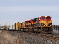 2022.03.22 KCS 4126 leading CP 141, KCS 4057 and BNSF 4151 trailing, at Mile 29.3 Galt Sub 