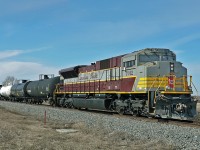 Heritage paint with script lettering, SD70ACU CP 7012 is the rear DP on the local transfer from Scotford to Edmonton.