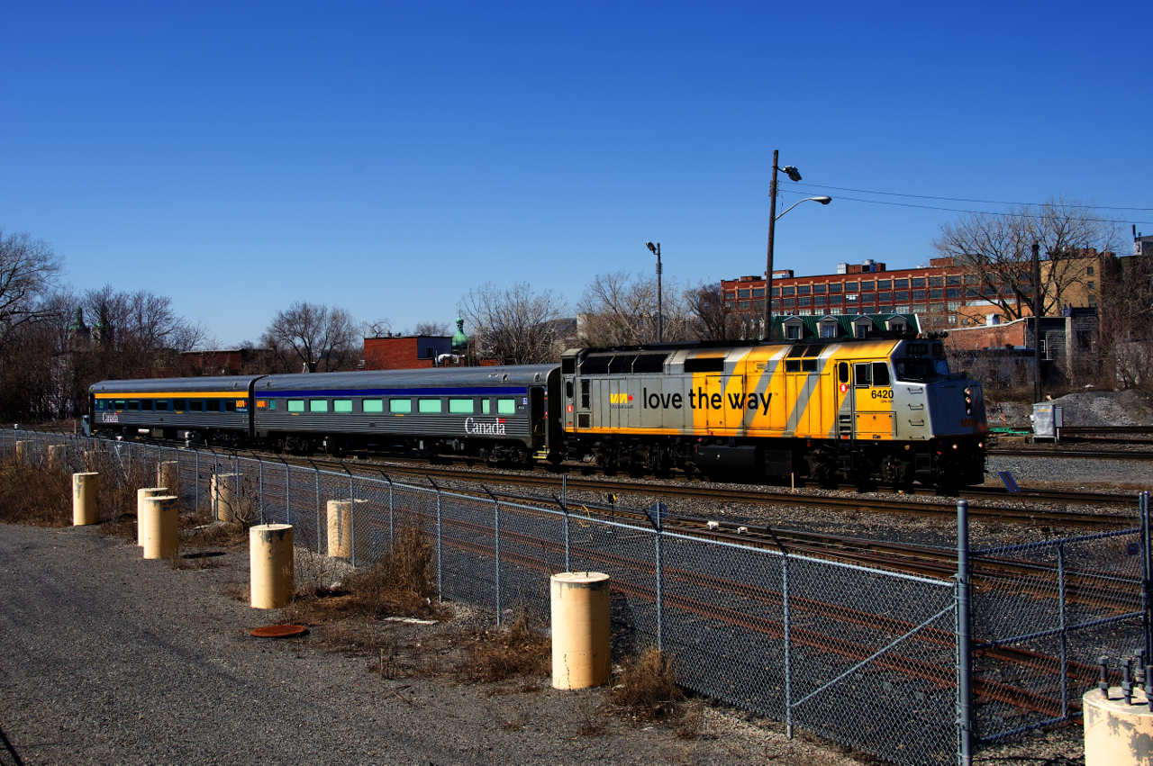 VIA 6420 is returning from CAD with two refurbished stainless steel cars (VIA 8123 & VIA 8109).