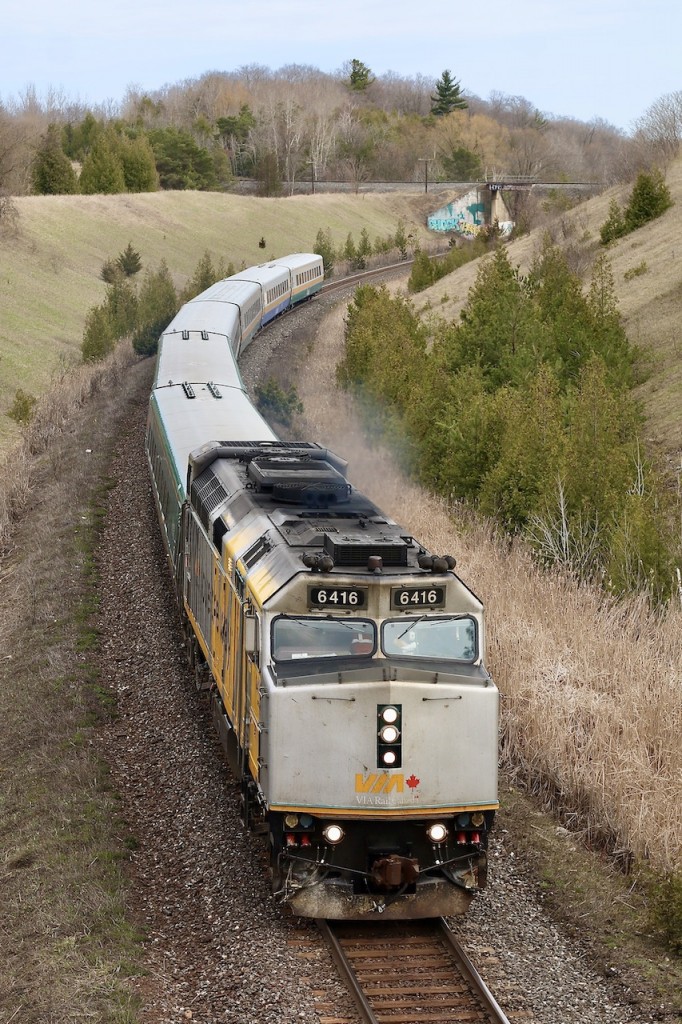This past weekend was busy along CN's York subdivision with numerous VIA detour trains, thanks to major work on the Kingston sub. in Pickering. The train is seen heading west through Beare after ducking under CP's Bellville subdivision.