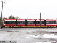So close and yet so far. TTC streetcar 4458 sits in the siding at Whitby with two CP idler flats, still more than 20 miles from Toronto. My best guess is that the consist developed a fault and was set out. Amazingly, it sat here for almost three weeks.