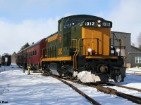 Freshly repainted Waterloo Central Railway (WCR) GMD-1 1012 is viewed operating an excursion train by the organization’s St. Jacobs, Ontario shop facility on the Waterloo Spur on March 12, 2022, during its first full weekend in regular service. WCR 1012, is former CN 1437, nee-CN 1012, which was cosmetically restored over the fall and winter by WCR volunteers, including a repainting back to it’s yellow and green colors and being renumbered back to its original CN number. The veteran GMD-1 was donated by CN to the group during April 2021 after being retired by CN on March 10 and stored at MacMillan yard in Toronto.  