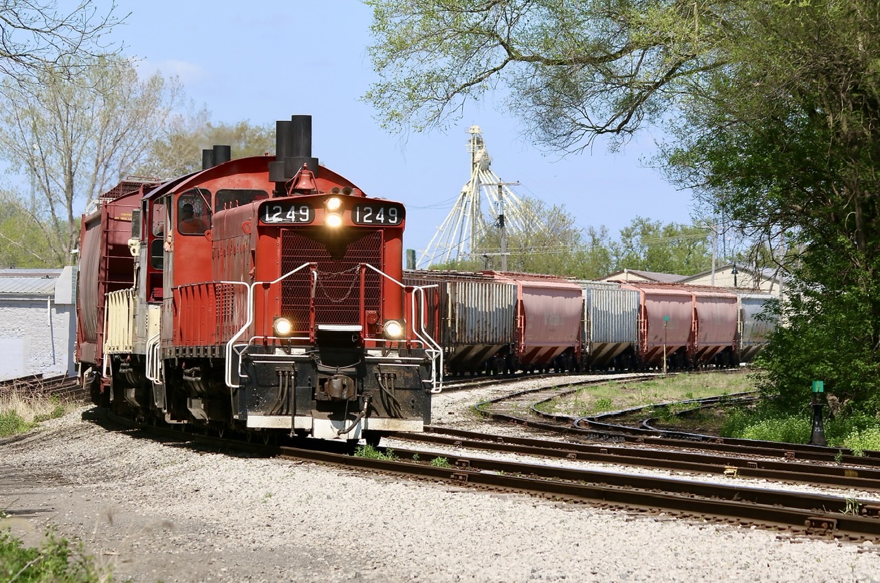 I have to admit I’ve never been a big end cab switcher fan, I’ve always found the larger four axle units more interesting. Over the years CN and CP’s SW1200’s did kind of grown on me, but mainly due to the fact their numbers were shrinking fast by the time I seriously pick up a camera. On the OSR I’d rather catch any other units as well, but with 2 sets of SW1200’s running on Friday we made the most of it. I have to admit they did put on a good show and 1245 looks great in full OSR paint. Here a pair of SW1200’s round the curve at the small yard in Ingersol with a cut of potash hoppers destined for Putnum. Near the Cami plant the power split and 1249 chased the tail end to Putnum only to rejoin the other unit for the light power trip back to Ingersol. The crew laughed at us as they passed asking if we had any idea why they made that move. Honestly I still have no idea, LOL.