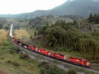 Westbound train 979 bound for the UP interchange at Kingsgate B.C. starts the climb to the summit of Crowsnest Pass.