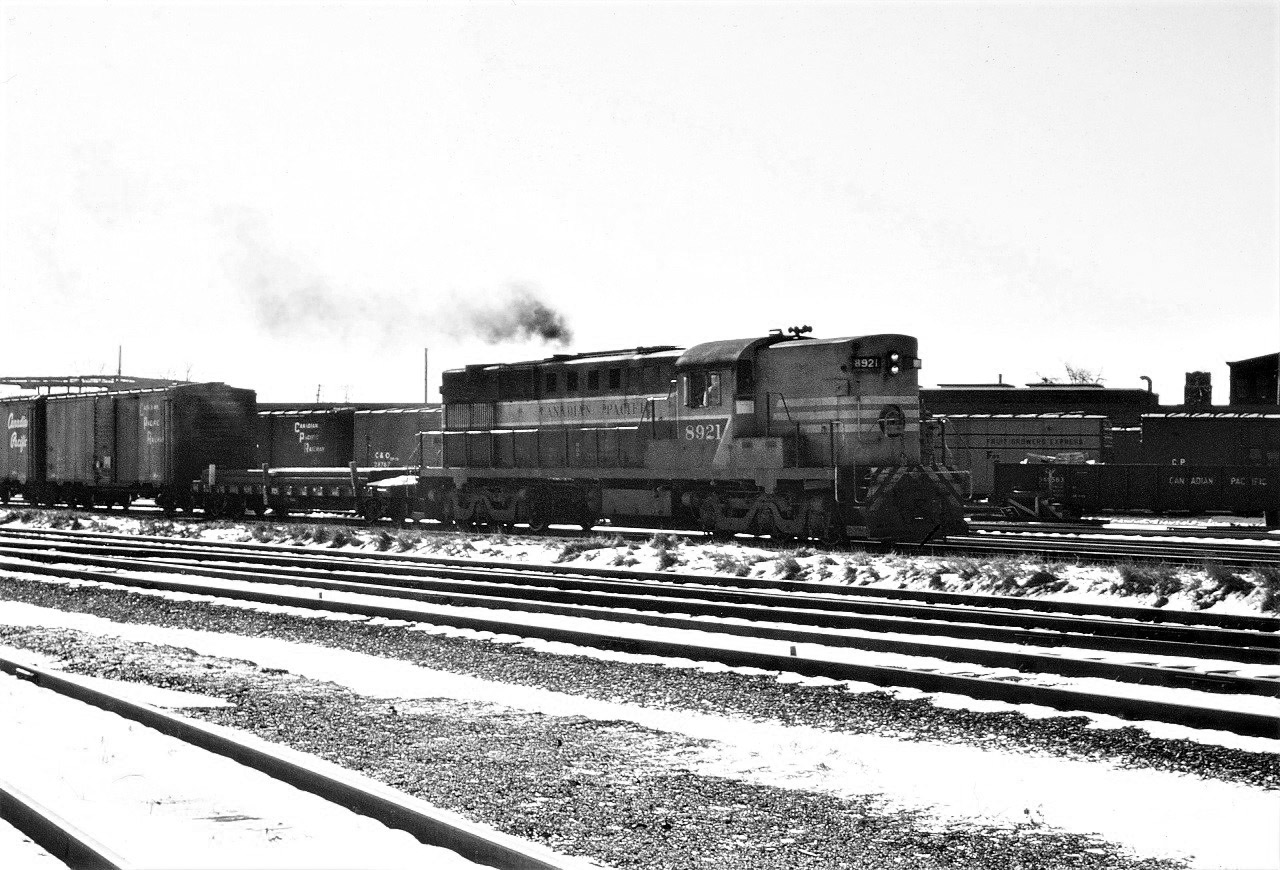 CP 8921 leads a transfer run towards West Toronto on March 21, 1971.  During the early 1970's both CP and CN ran many transfer runs in the Toronto area.  Not exactly certain where this photo was taken, but I believe it was near CN's Parkdale station.