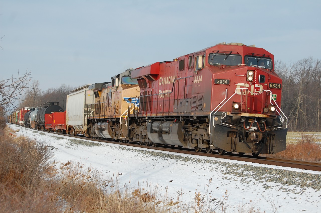 On a very cold afternoon at River Rd. in Welland, ON as CP 246 approached Welland at Mile 23 on the CP Hamilton Sub.