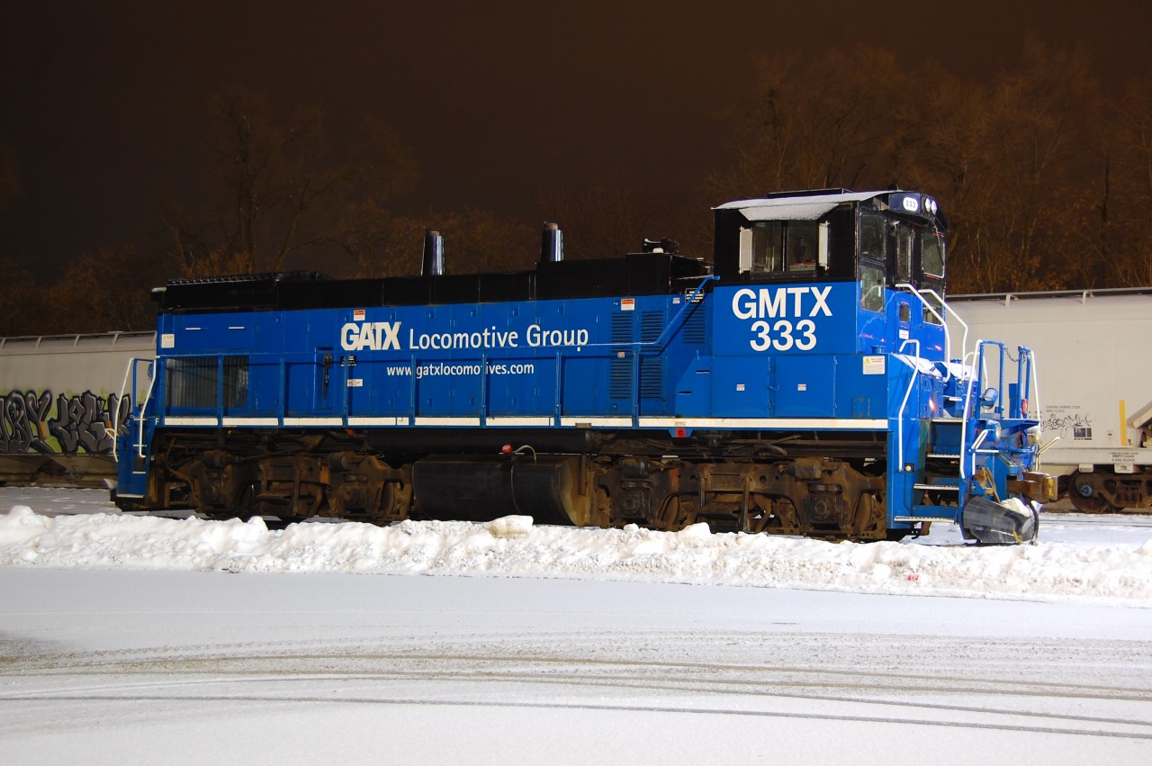 View of Orangeville Brampton Railway on a very cold winter night at Orangeville, ON.