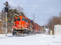 CN L568 crawls through Baden with a pair of vintage zebra GP9RMs and small cut of cars for industries in New Hamburg. Due to extreme flooding near Shakespeare, L568 turned back at Waterloo St that day.

CN 4125 is a very interesting unit. As far as I can tell, it is either the oldest or 2nd oldest engine on CNs roster, built March 1955. There is 1 older GP9RM (who's number escapes me) but it was last seen 5 years ago as a hump unit in Edmonton. Who knows if it's still active lol. If anyone has more info about CNs roster, feel free to comment below!