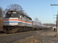  In celebration of the return of VIA trains 97 & 98 'Maple Leaf'. Here's a look back at VIA No 97 on Nov 26th 1983 passing through Bayview with Amtrak F40PH 350 leading seven Amfleet coaches. 