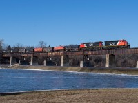 CN A401 makes a rare daylight appearance in Caledonia on a gorgeous March morning with CN 5261 and CN 2195 leading the train for Sarnia.  CN's return to the Hagersville Subdivision has brought some interesting engines down the line much to the enjoyment of many railfans.