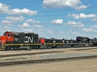 on yard duties this afternoon are GP9RM (GP9u) CN 7201 paired with YBU-4 CN 204 and in IC heritage livery HBU-4m CN 601 and GP40-3 CN 7601.