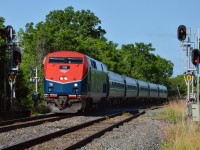 VIA 98 blasts through the Garner Road crossing for the first time in over 2 years with Amtrak P42DC #108, painted in the new Phase 6 livery for Amtrak's 50th Anniversary in 2021. Railfans were lined up along the line waiting for this exciting return of American passenger equipment to Southern Ontario.