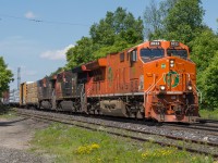CN 302 makes its way through Copetown with the EJE Heritage unit leading.